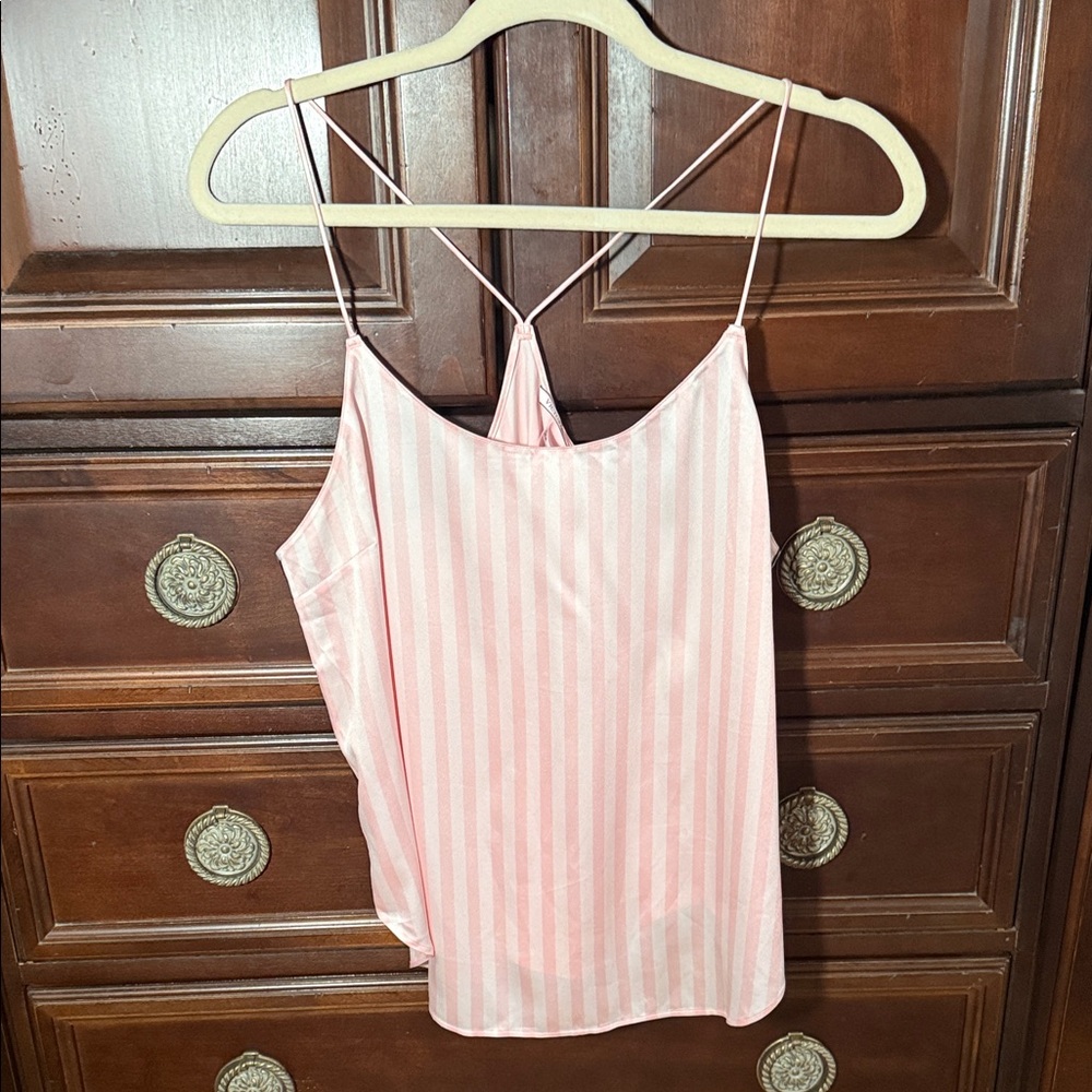 Victoria’s Secret pink stripe satin tank pajama medium